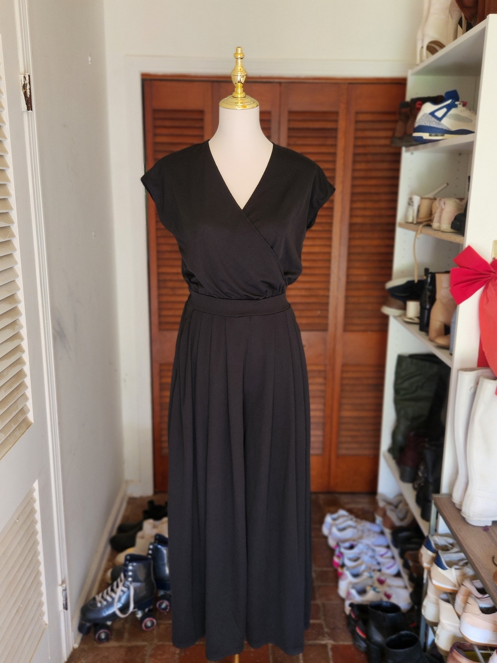 HALARA Black Wrap Jumpsuit with Cap Sleeves